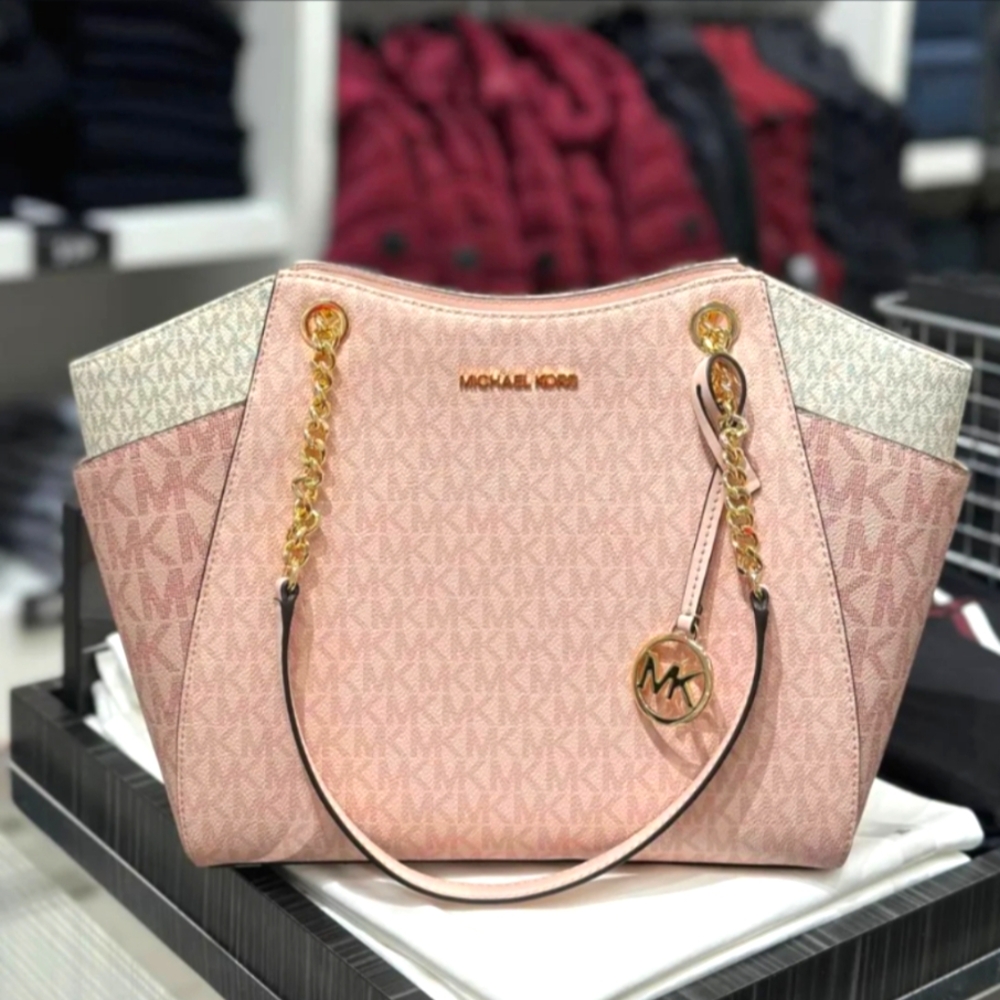 NWT Michael Kors Jet Set Large Color  Block Signature Logo Tote  Shoulder Bag